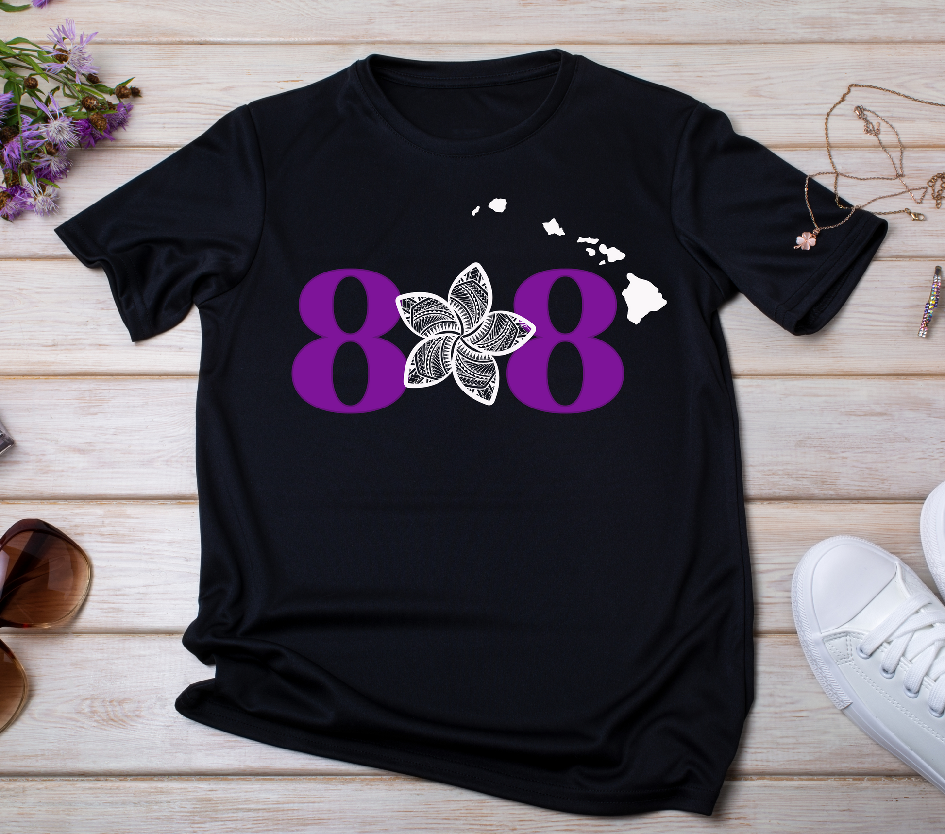 808 Plumeria Black T-Shirt