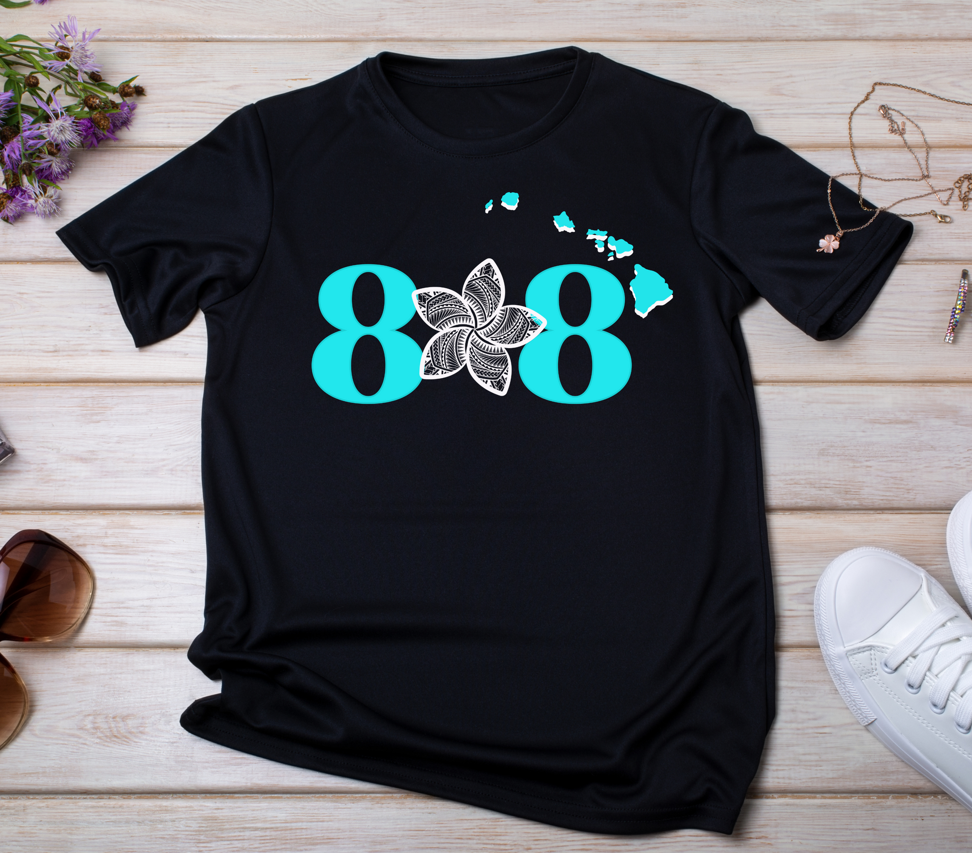 808 Plumeria Black T-Shirt