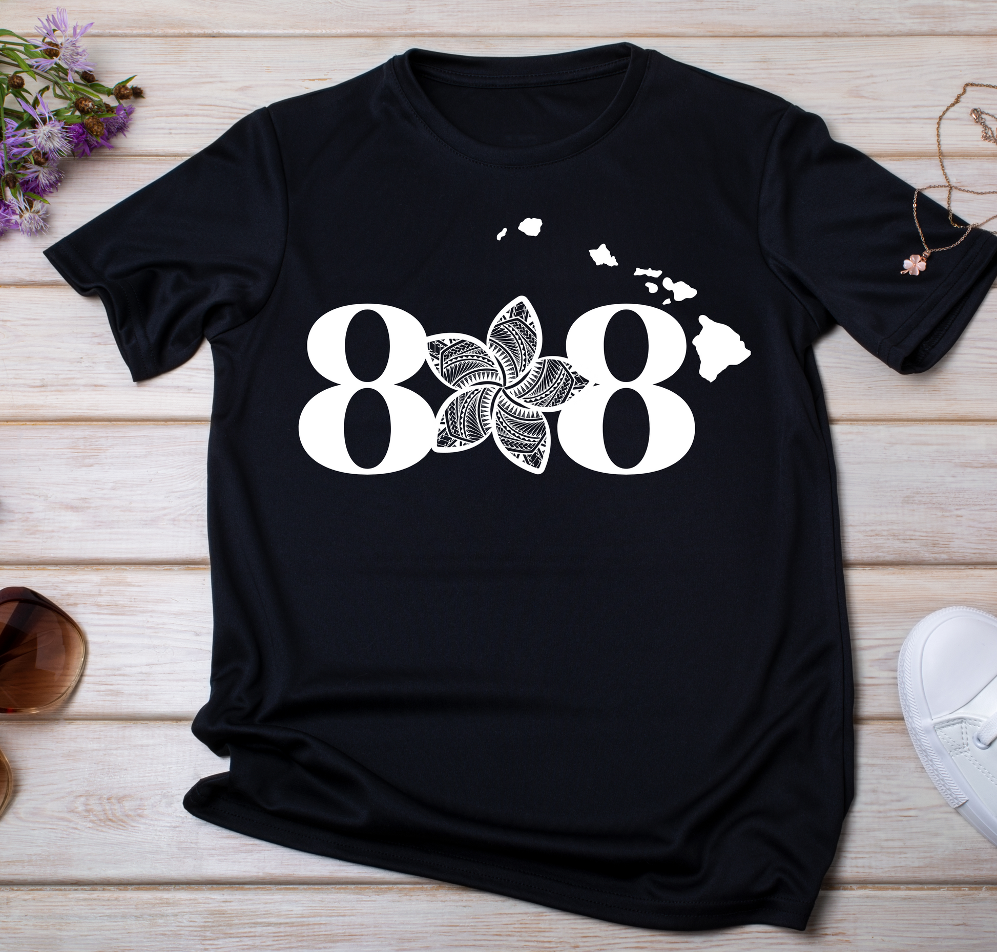808 Plumeria Black T-Shirt
